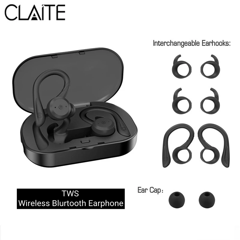 CLAITE Беспроводной bluetooth наушники 5,0 HD стерео IPX7 Водонепроницаемый спорта, наушники-вкладыши, Шум снижение Музыкальная гарнитура с зарядный чехол