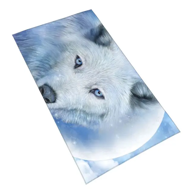 Gant de toilette imprimé blanc, serviette douce pour le visage, Art du loup  blanc, esprit, Art de la lune, Art des animaux, Totem | AliExpress