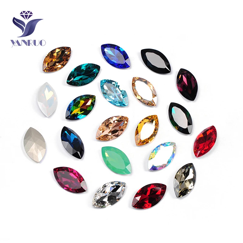 

YANRUO 4227 Navette Sew On Rhinestones Large Glass Strass Horse Eyes Point Back Fancy Stones And Crystals For Decoration