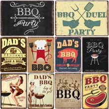 Барбекю вечерние винтажные металлические вывески Ретро Оловянная тарелка Роспись стен
