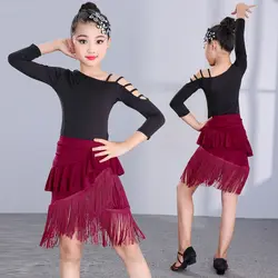 2019 новый латинский детское танцевальное платье девочек длинная, с коротким рукавом Бальные Ча ча латина платье для сцены дети латинский