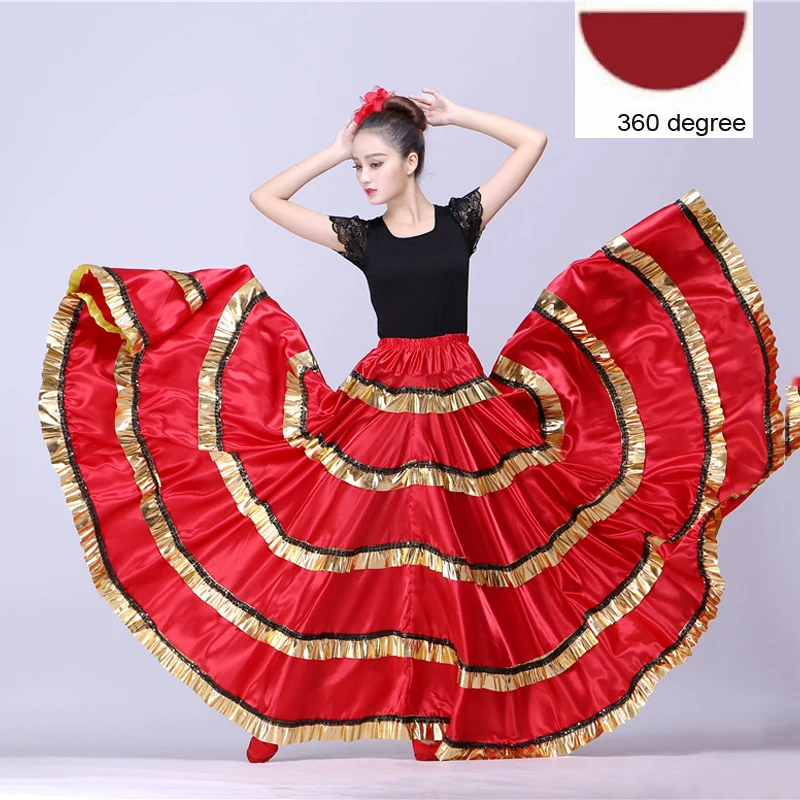 Style2 360 Размера плюс леди испанский фламенко юбочные танцевальные костюмы одежда для женщин Красный Черный испанская коррида фестиваль танец живота одежда - Цвет: Style2 360