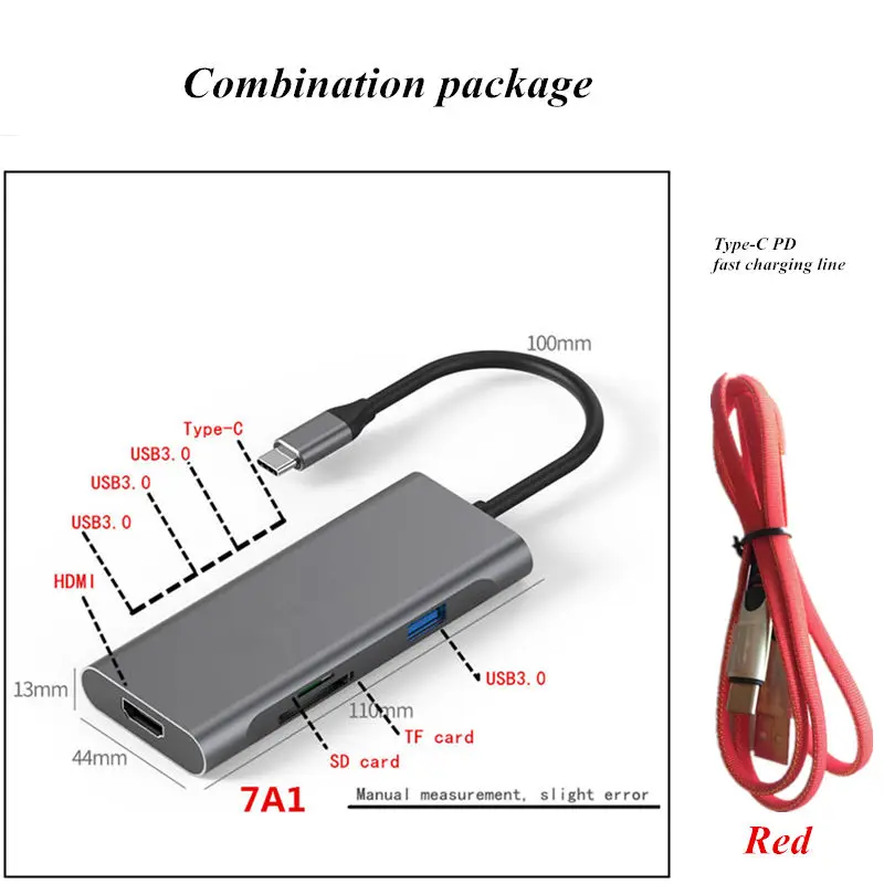 Usb-хаб Мульти USB 3,0 концентратор Высокоскоростной разветвитель портов HDMI устройство для чтения карт SD TF type-c PD Быстрая зарядка для ПК Компьютерные аксессуары - Цвет: PD line red