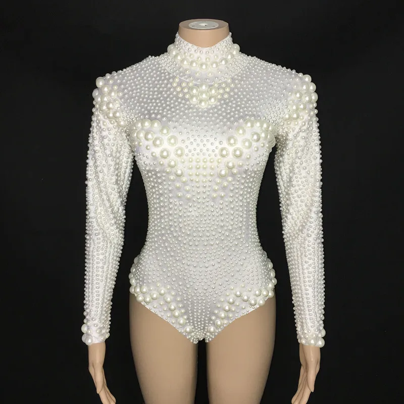 Design-White-Pearls-Stretch-Leotard-Women-s-Dance-Bodysuit-Prom-Celebrate-Outfit-Bar-Nightclub-Women-Dancer