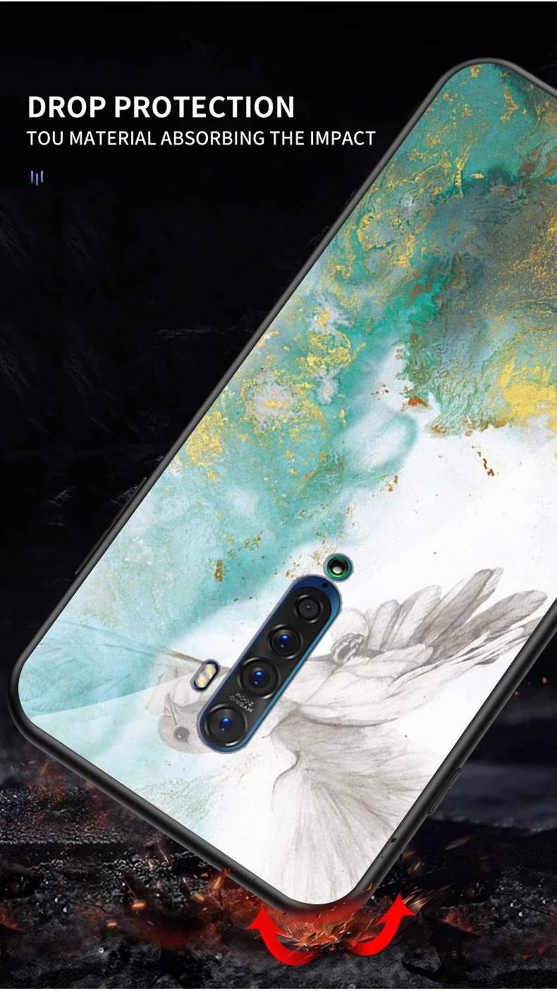 Auroras для OPPO Reno 2 Чехол из закаленного стекла мягкая силиконовая рамка чехол с мраморным принтом для Reno 2F 2Z чехол