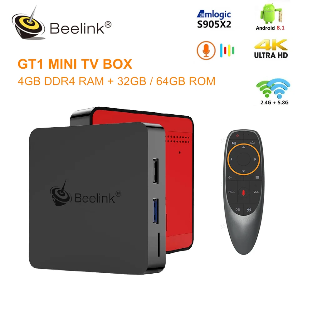 Beelink GT1 Мини Смарт ТВ Box Android 8,1 Amlogic S905X2 голосовой пульт дистанционного управления компьютерной приставки к телевизору 4K Декодер каналов кабельного телевидения Media Player