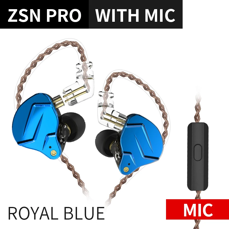 KZ ZSN PRO 1DD+ 1BA гибридная технология HIFI металлические наушники в ухо бас-вкладыши спортивные наушники с шумоподавлением ZSN AS10 ZS10 PRO ZST - Цвет: Royal blue with mic