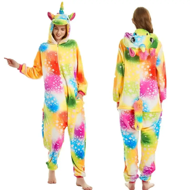 Color Star TianMa Пижамы кигуруми с единорогом, зимняя Пижама с пандой и животными, комбинезоны с тигром для женщин и мужчин, унисекс, для взрослых, фланелевая ночная рубашка, комплекты домашней одежды - Цвет: Color Star TianMa