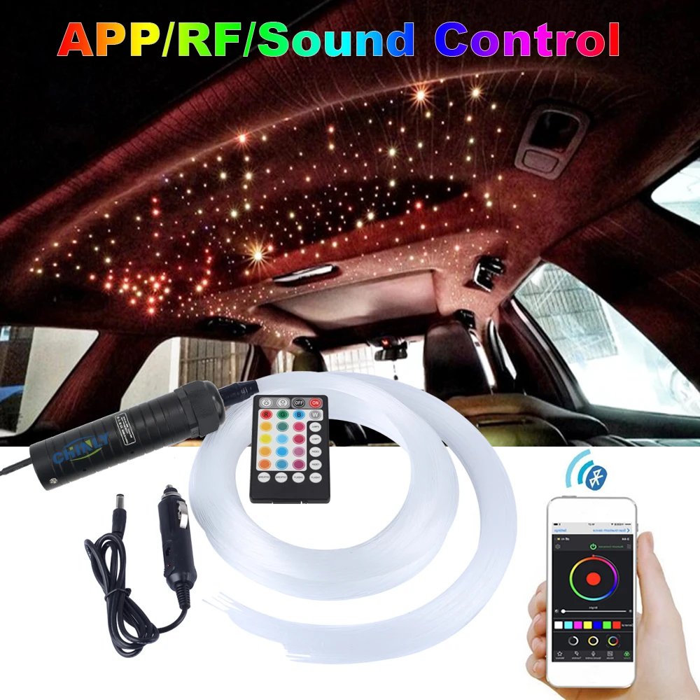 Fiber Optic Light Car Use 6W RGB Engine Driver with 18key RF Remote Control 0.03in/0.75mm 6.5ft/2m 200pcs Star Ceiling Kit LED Lighting Decorations 