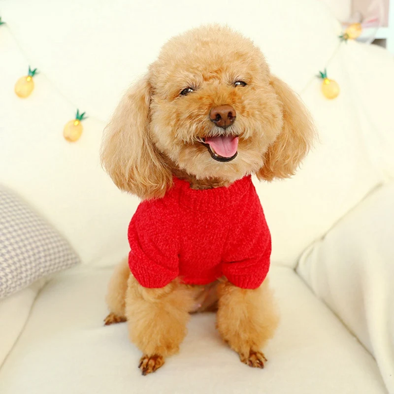 Одежда для домашних животных, вязаный осенний и зимний костюм для Тедди, маленьких кошек, собак, теплый свитер с сердечками