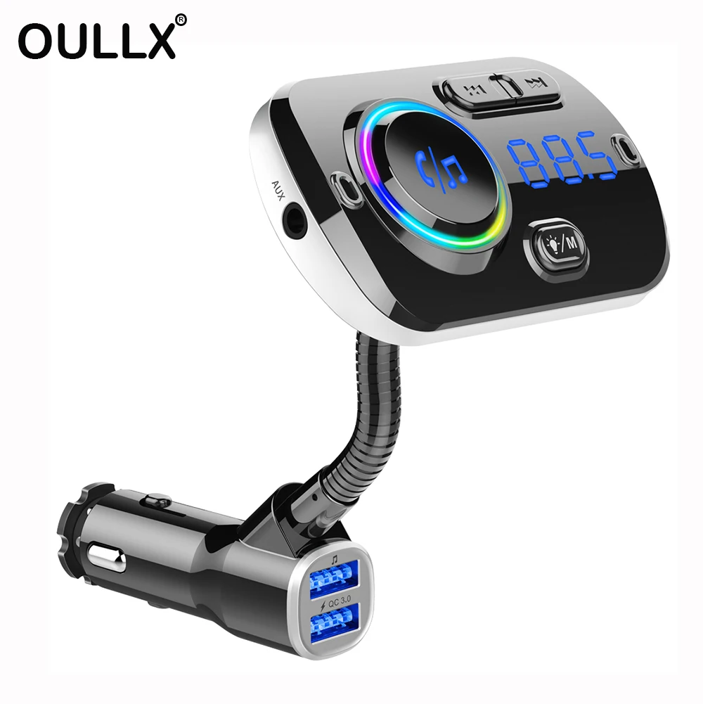 OULLX Dual USB QC3.0 быстрое зарядное устройство fm-передатчик автомобильный комплект громкой связи беспроводной Bluetooth MP3 плеер громкой связи красочный свет Suppor