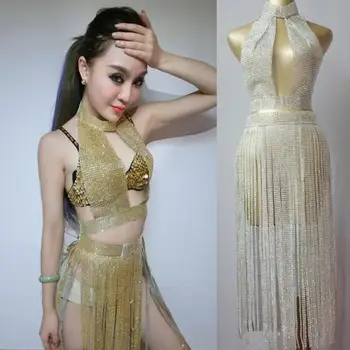 

Pole dance dance dress Sparkling Diamond Tassel Bikini Modern Dance Jazz Dance Clothes Accessories Set Dress DJ Dance Costume