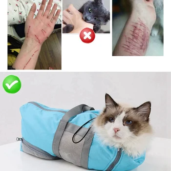 

Heavy Duty Mesh Cat Bathing Bag Cats Grooming Washing Bags Cat Bath Clean Bag No Scratching Bite Restraint Nail Trimming Tool