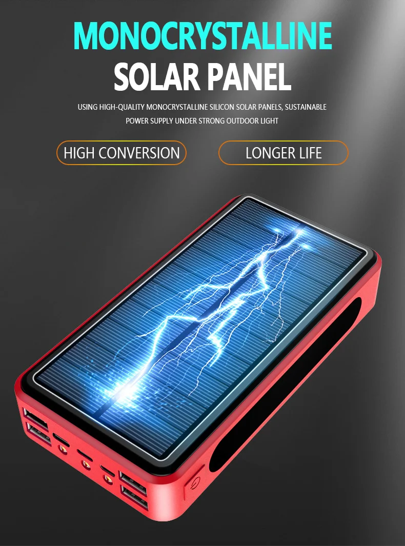 50000mAh Wireless Solar Power Bank External Battery Portable Powerbank 2USB Fast Charging for iPad iPhone Samsung Huawei