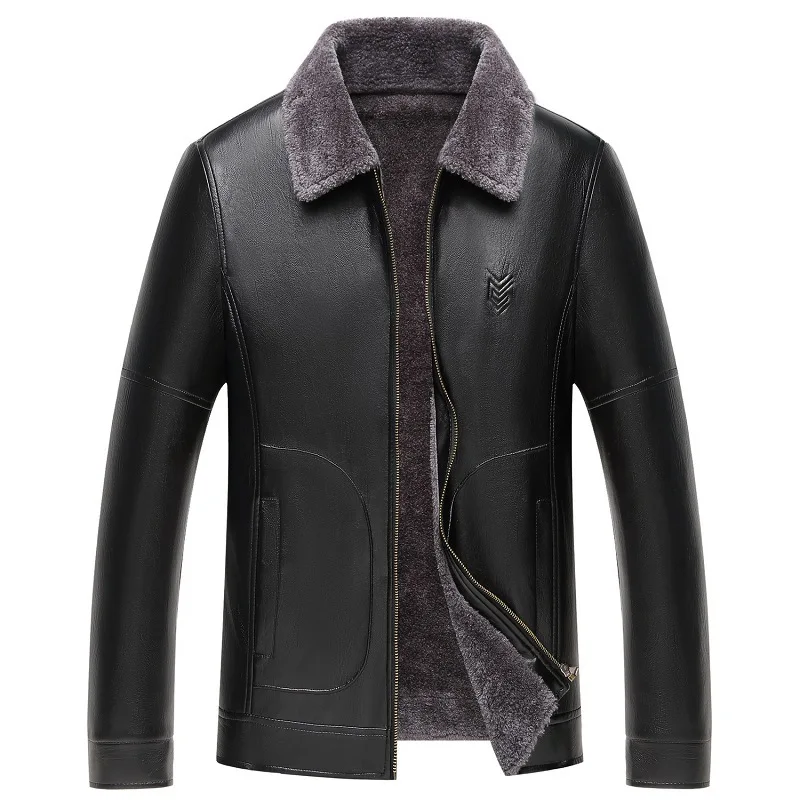 FGKKS мужские Куртки из искусственной кожи зимние новые мужские кожаные куртки с меховым воротником мужские деловые повседневные кожаные пальто брендовая одежда