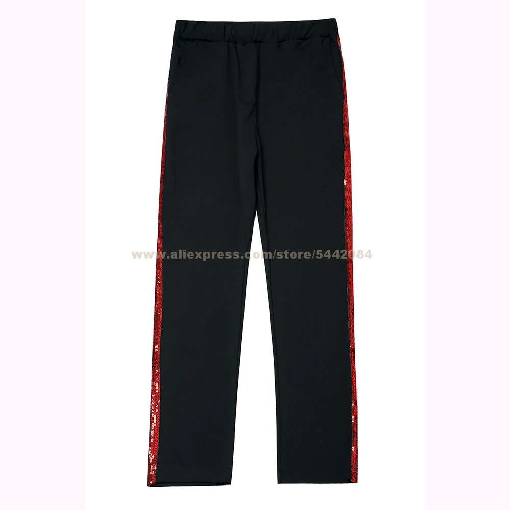 Red Stripe Black Джинсовые брюки MJ с Майклом Джексоном Билли, серебристые, золотистые, красные прямые черные штаны в полоску, брюки для Хэллоуина, костюм для косплея - Цвет: Red Stripe Black