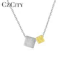 CZCITY, дизайн, большая и маленькая квадратная 925 пробы, серебряная подвеска, ожерелье для женщин, серебро и золото, модное ювелирное изделие SN034S