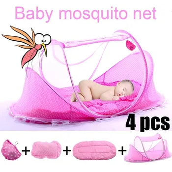 

Folding yurt mosquito net Kids Crib Bed Curtain 1 set Folding Baby Mosquito Net Tent + Pillow + Cotton Pad Mattress + Music Bag
