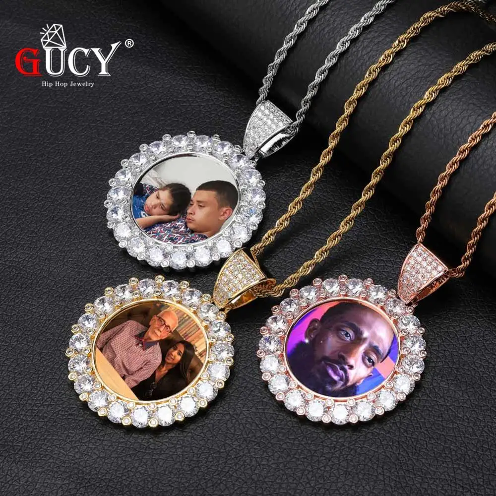 Comprar GUCY nueva foto personalizada Roundness sólido colgante de espalda y collar con cadena de tenis zirconia cúbica joyería de Hip hop para hombre
