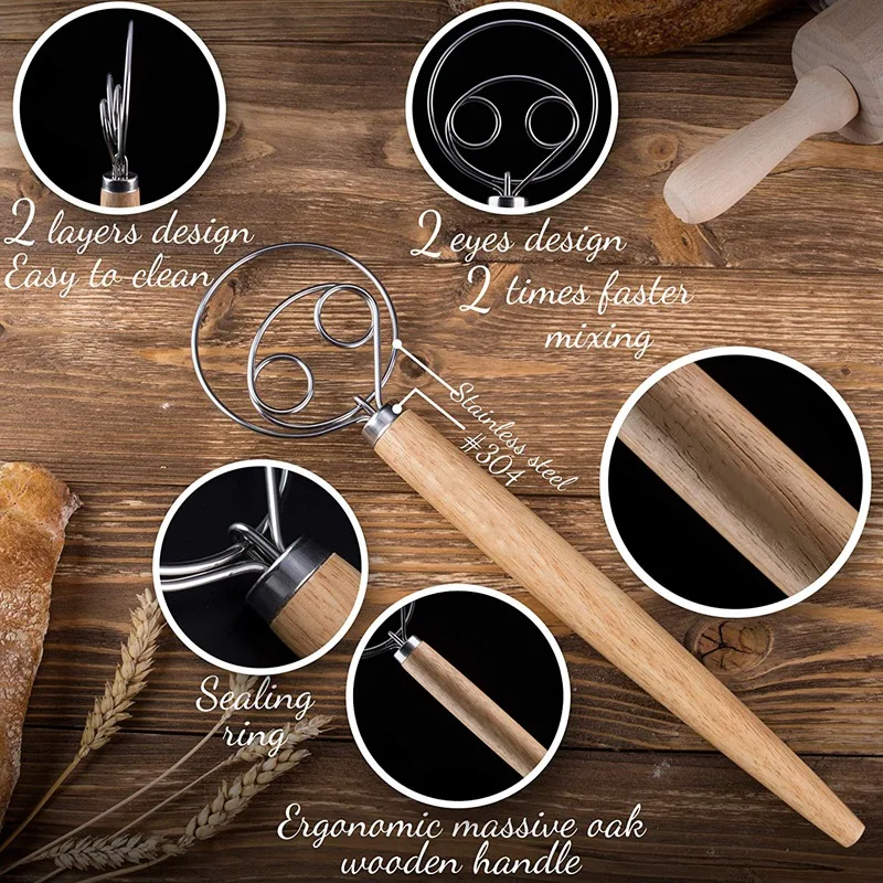SZS Hot Bread Lame and Danish Whisk Set- Premium Pack Stainless Steel Bread Scoring Tool with Leather Protective Cover 10 Repla