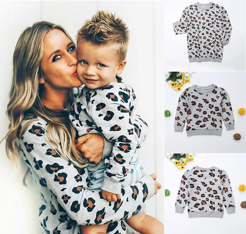 

Family Matching Outfits Mother Daughter Son Kid Long Sleeve Leopard Shirt Family Clothes Looking Outfits