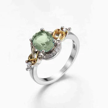 

CHAMSS Fashion Two-color Green Zircon Ring Personality Simple Feminine Romantic Gift