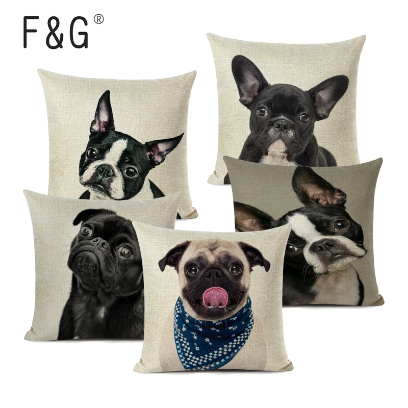 

Boston Terrier French Bulldog Pug Cushion Cover Linen Pillow Case 45Cmx45Cm Square Office Home Decorative Pillows Cover