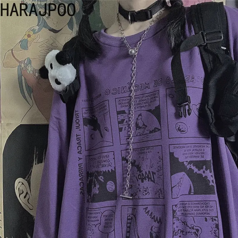 Harajpoo Women T-Shirts Spring Autumn 2021 New Korean Version Ins Japanese Cartoon Anime Long-sleeved Loose Wild Students Tops | Женская