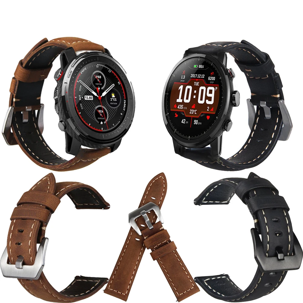 Кожаный холщовый ремешок для Xiaomi huami Amazfit Bip/Stratos 2 S 3/PACE/GTS/GTR 47 мм 42 часов huawei Watch GT GT2