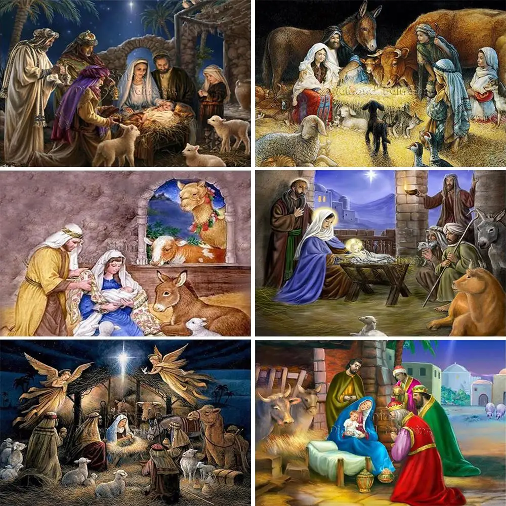 5D DIY Diamond Painting Religion Jesus Birth Embroidery Christmas Art Full Square Round Mosaic Set Cross Stitch Home Decor Gift | Дом и сад