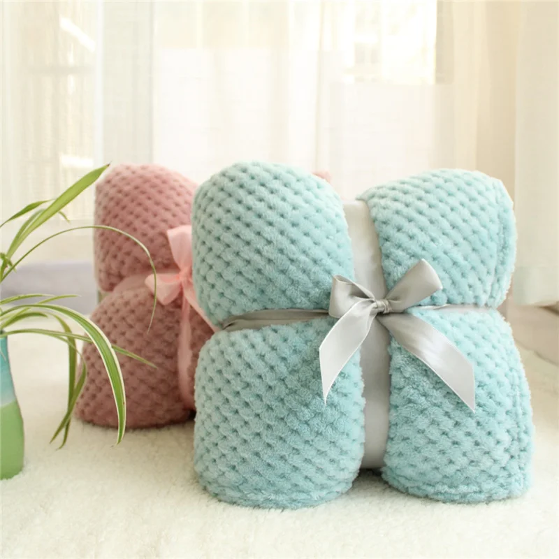 

3D fluffy Plaids Super Soft kids Pink Blue Cozy blanket Spring Toddler Bedding Quilt Coral Fleece Furry Sofa Throw Baby Blanket