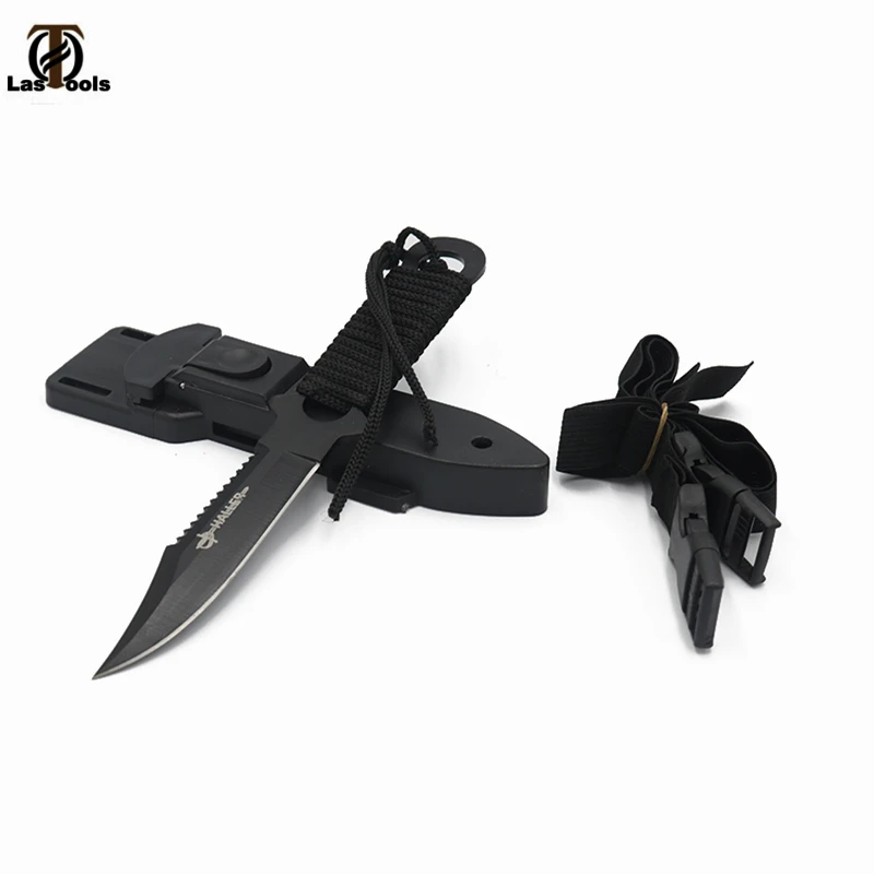 Портативный тактический нож, нож ПАРАШЮТИСТА для выживания, лезвие из нержавеющей стали, прямой нож для дайвинга, походный карманный нож, EDC - Цвет: Plastic sheath Black