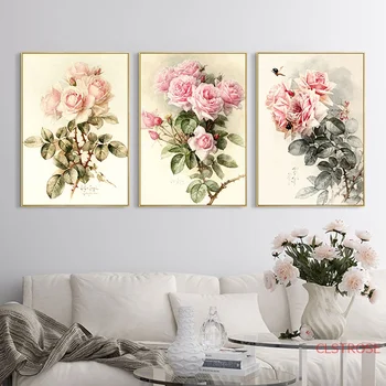 

Modern Living Room Wall Watercolor Painting Pink Rose Canvas Poster And Print Nordic Art Restaurant Bedroom Decoration No Frame
