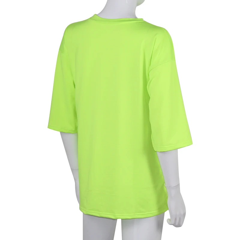 Флуоресцентные зеленые футболки Женская мода уличная Однотонная футболка короткий рукав Свободные топы в стиле кэжуал женская футболка женская Blusas