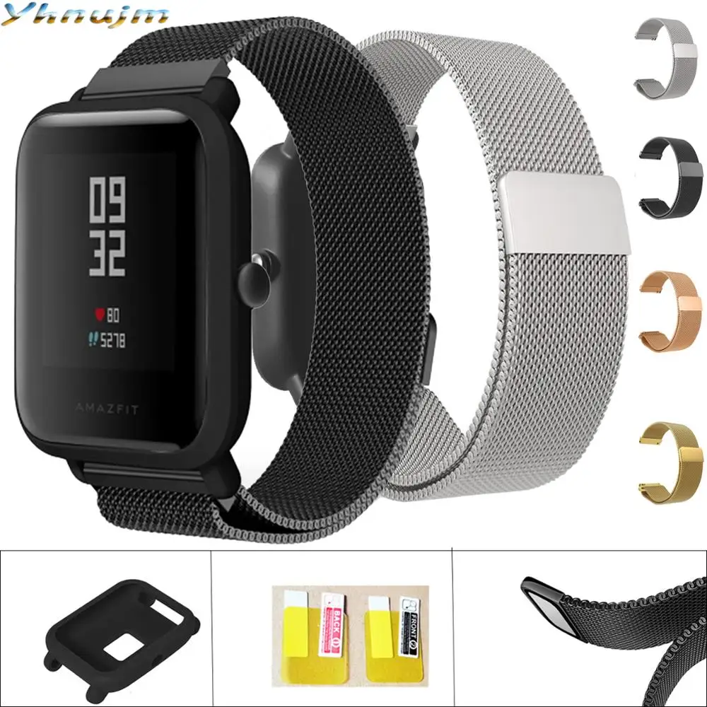 Стальной ремешок для часов для Xiaomi Huami Amazfit Youth Bip lite Smart Watch 20 мм Защитная пленка для экрана