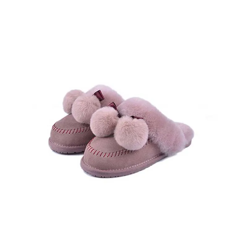 Роскошные Брендовые женские повседневные шерстяные тапочки; Коллекция года; зимние теплые меховые тапочки из натуральной овчины; женская домашняя обувь; домашние тапочки - Цвет: PINK