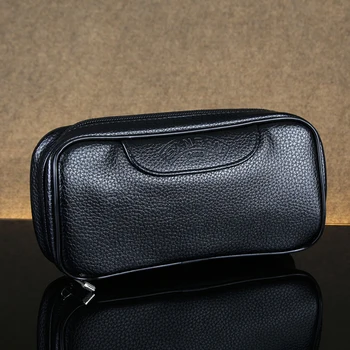 

New Litchi Surface Leather Bag for 2 Pipes Black Smoking Pipe Bag Best Smoking Bag Tobacco Pipe Case