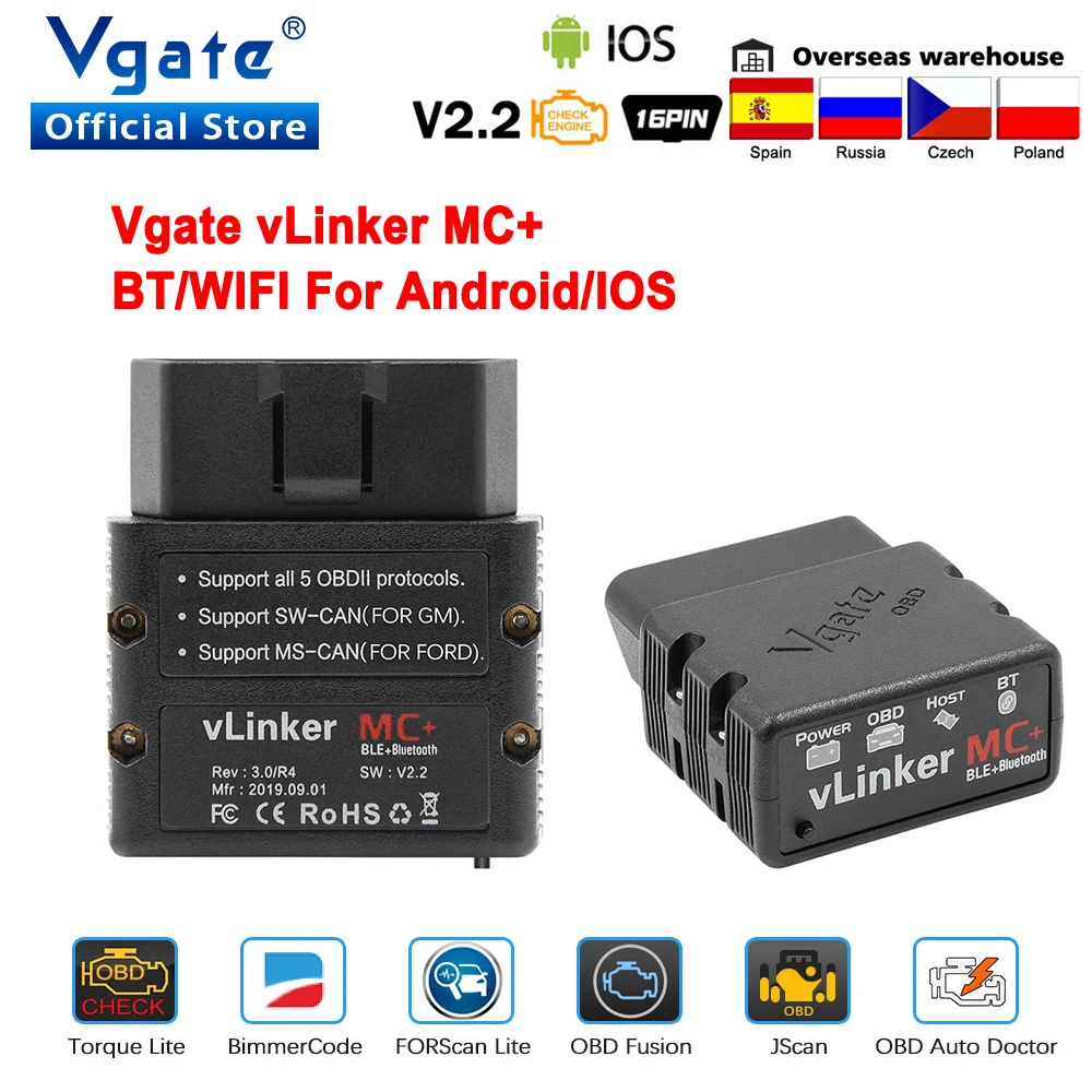 Vgate vLinker MC + ELM 327 BT4.0-беспроводной Автомобильный сканер OBD2 wifi автомобильный