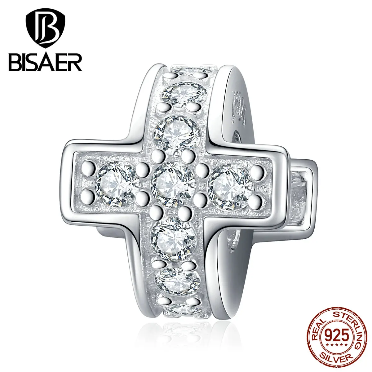 Горячая BISAER 925 пробы серебряный крест вера бусины CZ талисманы подходят для DIY женщин Шарм Ювелирные Браслеты Аксессуары ECC1292