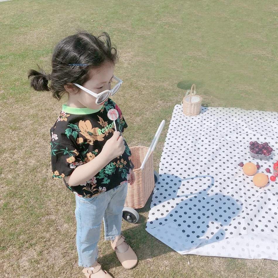 Childrenswear Girls Korean-style Summer Denim(Ankle-length Pants) Children Baby Trousers Cut Jeans