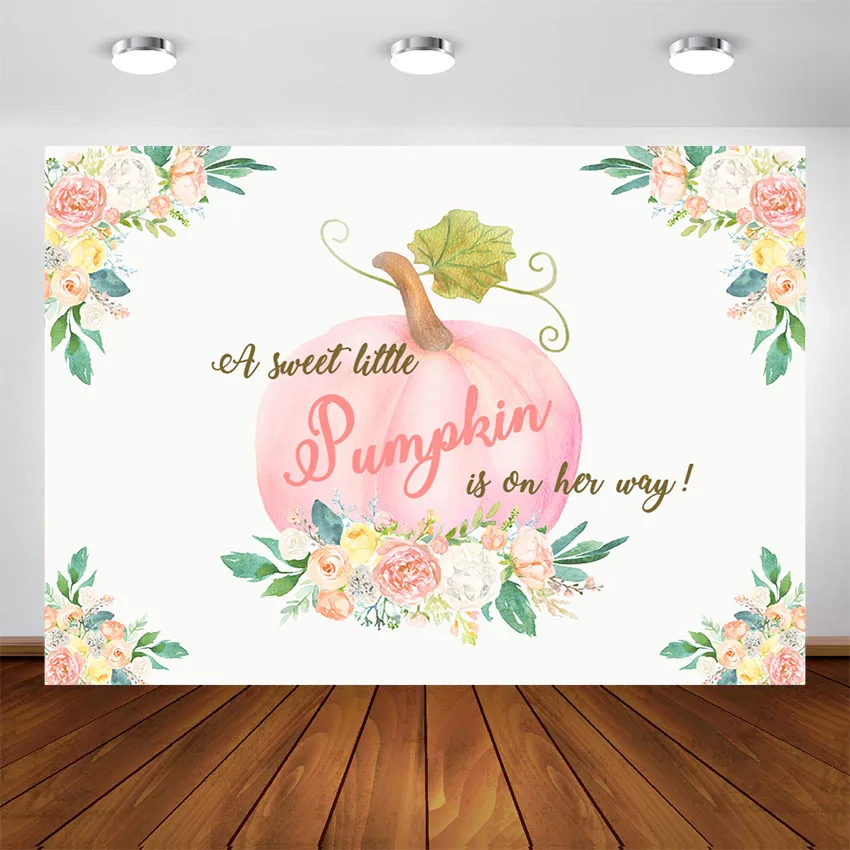 Pumpkin Baby Shower Backdrop Pink Floral Girls Fall Decorations Photography Background Photo Shoot Banner | Электроника