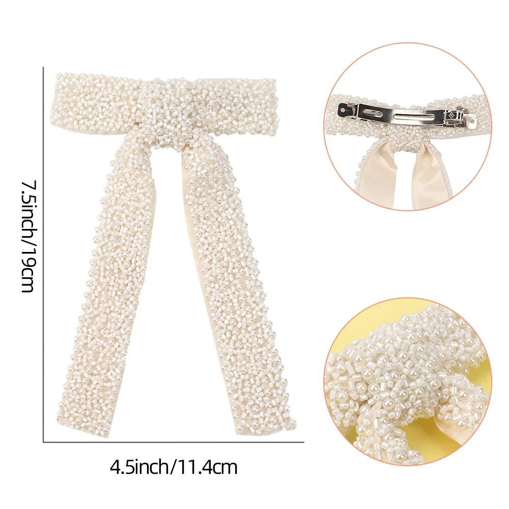 wedding hair clips Oaoleer 2021 New White Pearl Crystal Hair Bows Barrette Girls Hairpins Rhinestone Wedding Hair Accessories Hair Clips for Women small hair clips