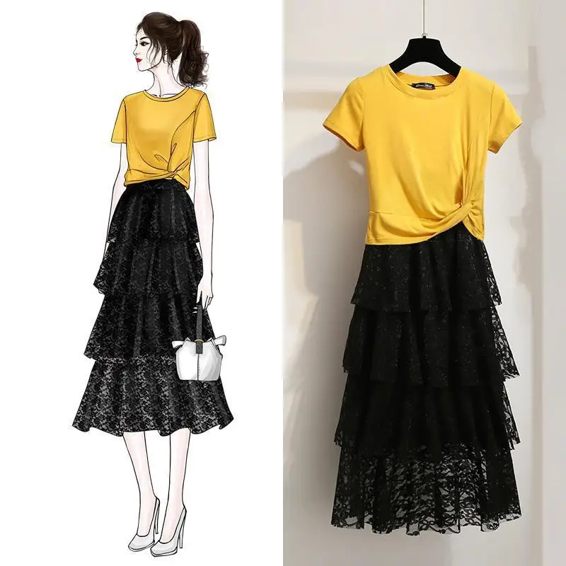 

692 #2019 New Style Skirt WOMEN'S Overskirt Immortal Mid-length Cake Dress Dress Outfit Women's Summer Two-Piece Set Summer Wear