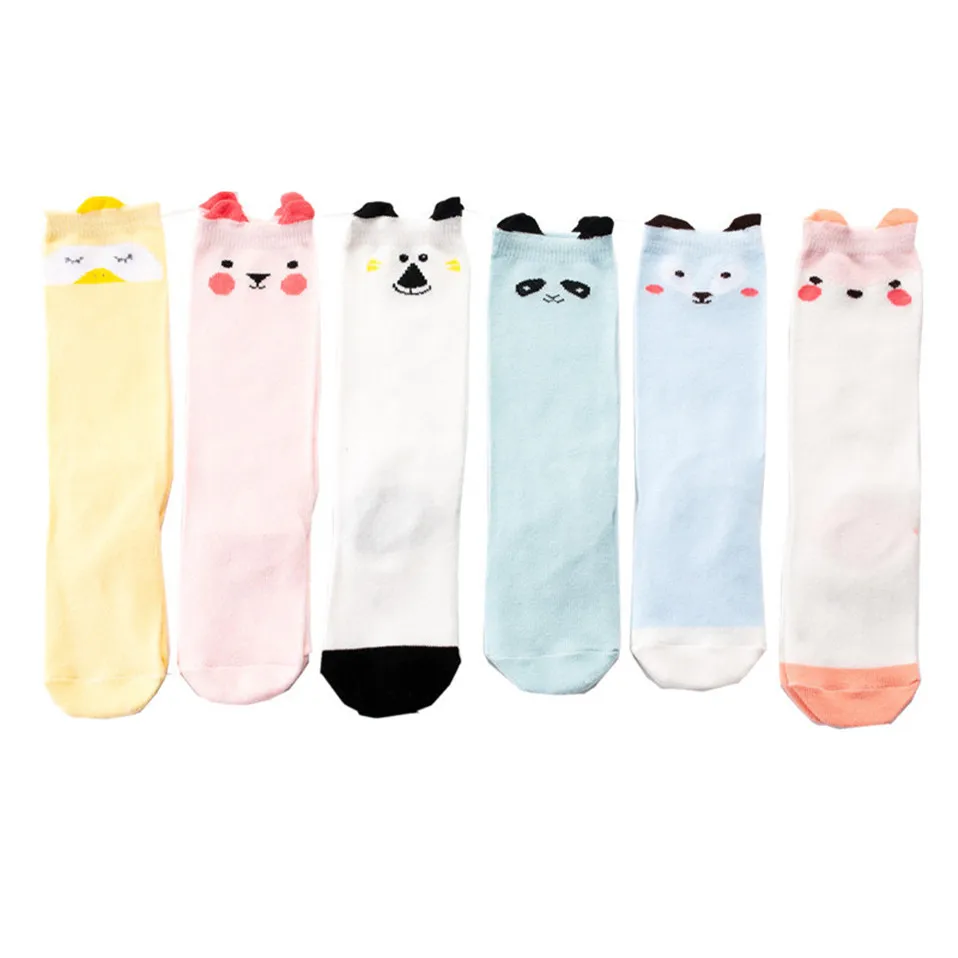 6 пар Носки для новорожденных малышей Детские носки для девочки, мальчика с забавными персонажами из мультфильмов Meias Одежда для малышей кошки, панды для новорожденных, утепленная хлопковая одежда для младенцев с длинными Sokken - Цвет: 6Pairs