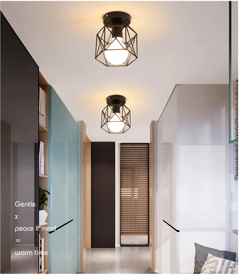 Modern nordic black wrought iron E27 led ceiling lamps for kitchen living room bedroom study balcony restaurant cafe hotel