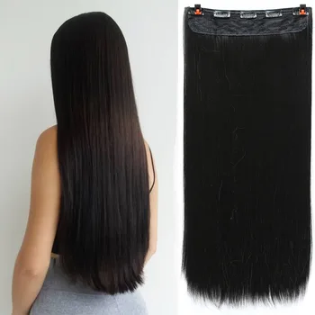 

AILIADE Long Straight Clip in one Piece Synthetic Hair Extension 5 Clips False Blonde Hair Brown Black Hair Pieces for Women