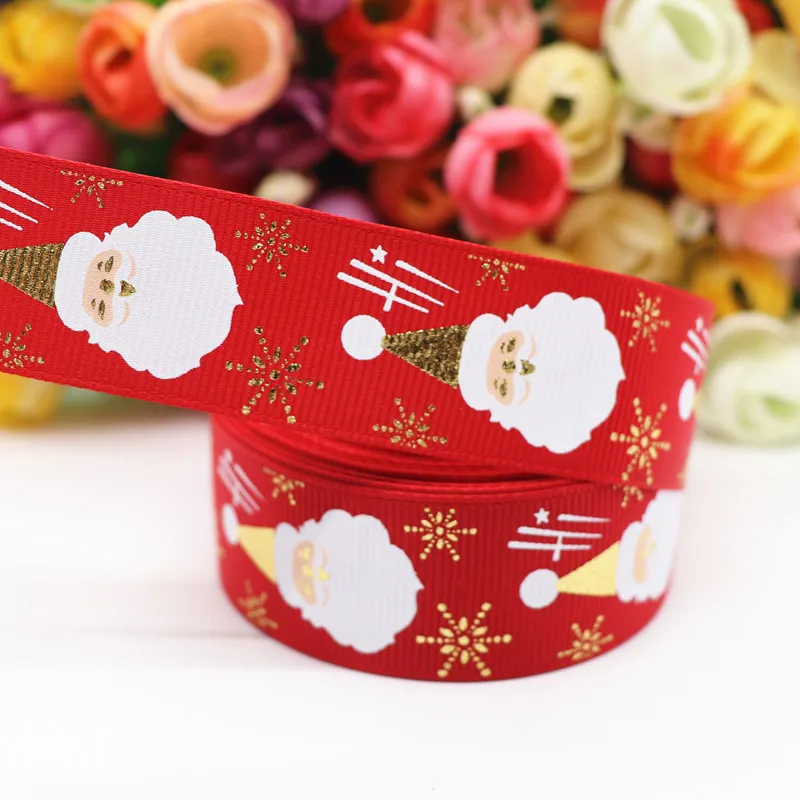 10 Yards 1'' 25MM Christmas Gold Foil Printed Grosgrain Ribbons For Hair Bows DIY Handmade Materials Y19102204