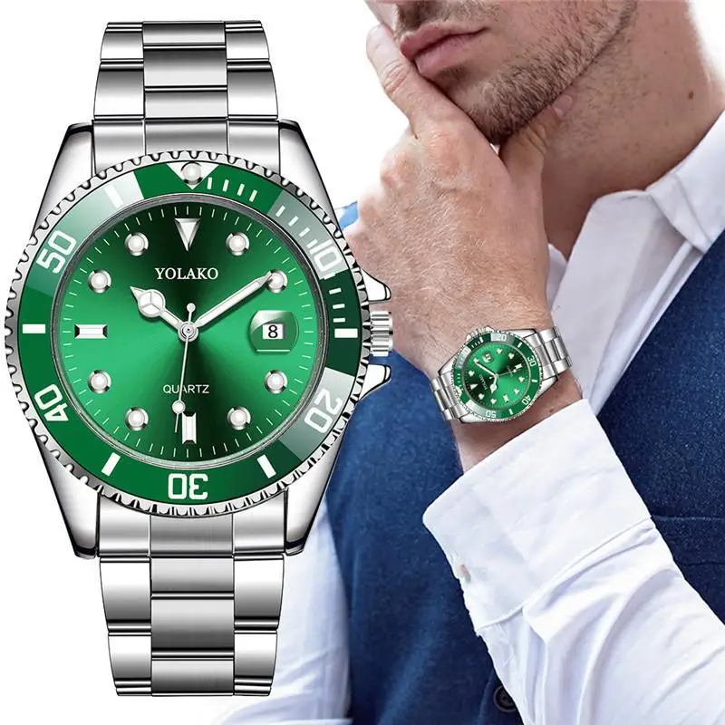 Мужские часы, новые роскошные бизнес часы, мужские водонепроницаемые часы с зеленым циферблатом, модные мужские часы, наручные часы, Relogio Masculino