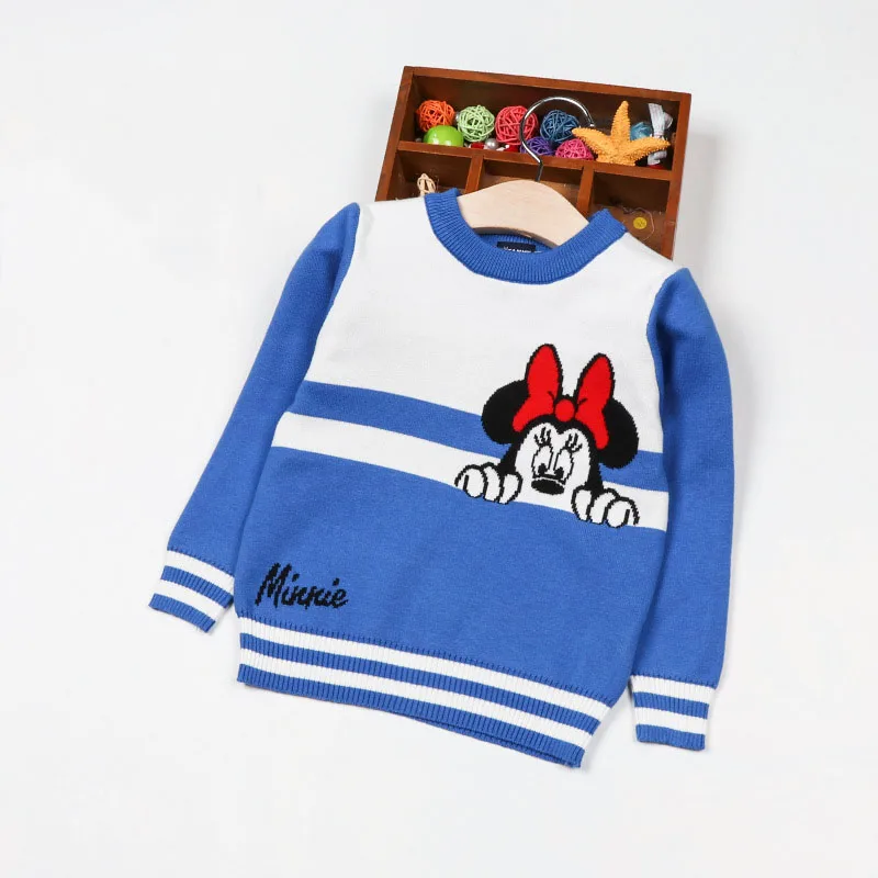 Свитер для маленьких мальчиков трикотажная рубашка с Микки Маусом осенне-зимняя теплая одежда Детские двухслойные свитера с Минни для девочек