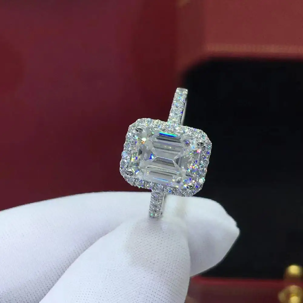 2020 S 9 2 5 изумрудная огранка 2ct бриллиант cz обещающее кольцо обручальное для женщин